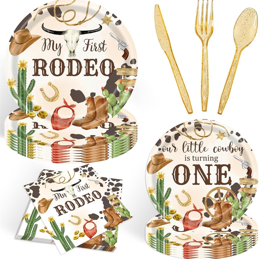 1st Birthday Cowboy Rodeo Party Supplies Disposable Tableware Set
